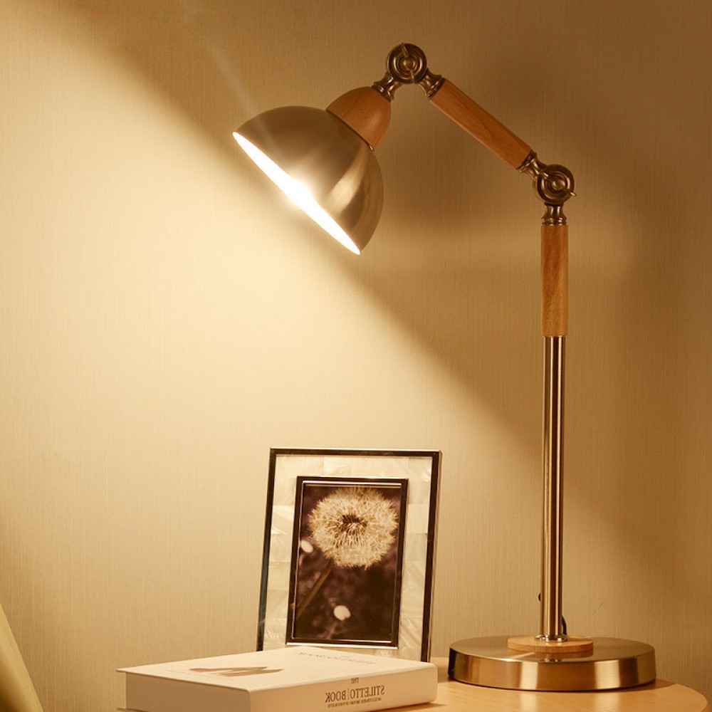 Nordic solid wood reading table lamp eye protection simple creative net red office study bedroom bedside iron table lamp