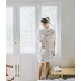 Women's Adult Knitted Cotton Printed Home Service Strawberry White Loquat Pajamas Skirt Summer Short Sleeve Set