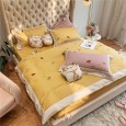 Explosion Na Fu Lucky Cat Embroidery Bedding Yellow Red Pink Simple Pure Cotton Tribute Satin Long Four-piece
