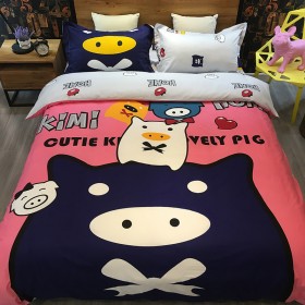 Cartoon tide brand bedding cotton pig printing active fashion cotton four-piece suit