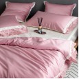 Pink Hollow Lace Solid Color 60 Long-staple Cotton Embroidery Four-Piece Simple Cotton Plain Plain Double Bedding
