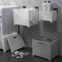 T punch-free foldable dirty clothes basket household bathroom wall-mounted storage basket wall-mounted dirty clothes Lou self-adhesive storage basket
