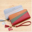 New ladies clutch bag wallet female long section Korean version contrast color stitching zipper tassel large capacity wallet mobile phone bag