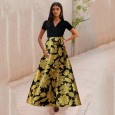 Spring and summer new women's skirt contrast color short-sleeved v-neck print dress dress