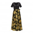 Spring and summer new women's skirt contrast color short-sleeved v-neck print dress dress