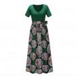 Spring and summer new women's skirt contrast color short-sleeved v-neck print dress dress