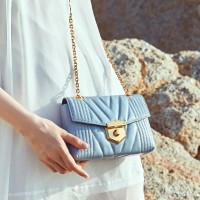 Small fragrant cowhide embroidery thread chain bag female new wave leather crossbody bag female wild shoulder bag small bag