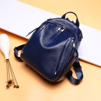 Summer new shoulder bag British style ladies first layer cowhide double zipper large capacity wild travel backpack soft leather