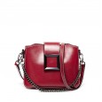New Korean version of oil wax leather large capacity chain square buckle bag shoulder messenger leather female bag wild small square bag