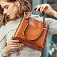 Spring and summer new version of retro oil wax cowhide bag classic wild bucket bag leather female bag