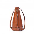 The new fan wild fashion female bag oil wax cowhide bucket bag shoulder messenger ladies bag
