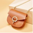 Bag female leather female bag fashion retro niche design chain bag retro small round bag