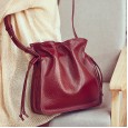 Leather handbags fashion new bucket bag first layer cowhide ladies shoulder strap drawstring buckle messenger handbag
