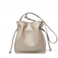 Leather handbags fashion new bucket bag first layer cowhide ladies shoulder strap drawstring buckle messenger handbag
