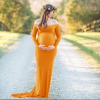 Women's mercerized cotton pregnant women V-neck trailing jumpsuit long dress photography dress M001