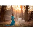 Women's mercerized cotton pregnant women ruffled sleeves trailing jumpsuit long dress photography dress 8942