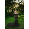 Women's mercerized cotton pregnant women ruffled sleeves trailing jumpsuit long dress photography dress 8942