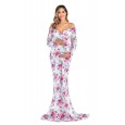 Women's Printed Pregnant Women's V-Neck Tail Dress One Piece Dress 1940