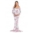 Women's Printed Pregnant Women's V-Neck Tail Dress One Piece Dress 1940