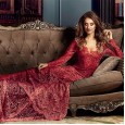 Autumn and winter girl fantasy V-neck leaky back long-sleeved mop dress lace nightclub evening dress long dress 8818