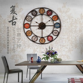 Boyida new hot personality creative iron clock retro wall clock living room study wall clock