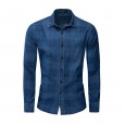 Plus size men's spring and autumn long-sleeved denim shirt plaid shirt0