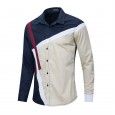 Lapel fashion color matching shirt European code men's casual loose long-sleeved shirt 224