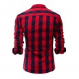 New European code men's casual color matching plaid long sleeve shirt cardigan lapel loose shirt 5-2