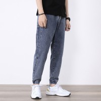 Men's casual pants new hip-hop men's jeans light-colored elastic beam feet nine points jeans men