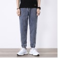 Men's casual pants new hip-hop men's jeans light-colored elastic beam feet nine points jeans men