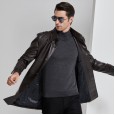 Men's ecological leather leather jacket in the long section of the stand collar leather jacket