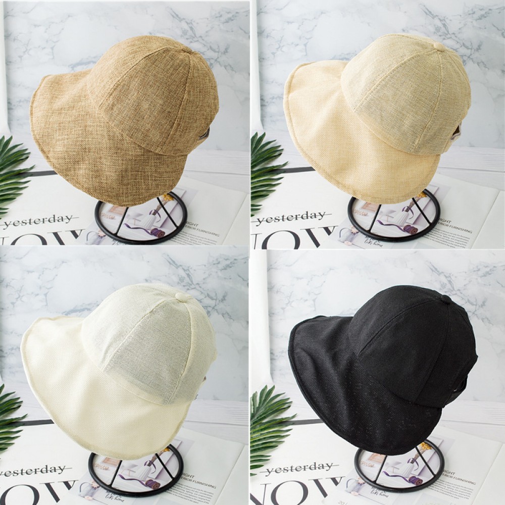 Round face suitable hat female Korean version fisherman hat Japanese cotton linen sunscreen hat cover face ponytail hat