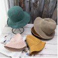 Hat female solid color breathable knitted fisherman hat chic wild casual simple sun hat wave side basin hat straw hat