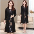 Fake two-piece lace dress, long-sleeved autumn dress, mother dress, female large size slim mid-length bottoming skirt