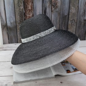 Spring and summer travel straw basket hat silver silk sun visor foldable straw hat vacation Hepburn style female fisherman hat