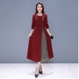 Spring and autumn new long-sleeved retro temperament expensive lady dress stitching large size women were thin and fat MM fairy skirt