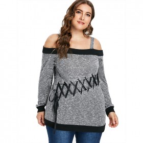 Autumn and winter new plus size plus size women's fat mm long sleeve word shoulder t-shirt women's tops