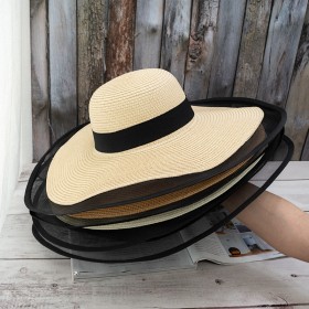 Mesh stitching Hepburn wind straw hat retro elegant dome sun hat summer sun protection shade beach hat