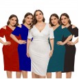 Summer new large size women's dress elastic suspenders V-neck solid color skirt