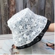 Lace flower texture double-layer European root yarn embroidery mesh transparent fisherman hat sun hat basin hat