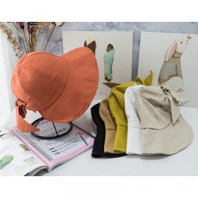 Sunscreen cotton and linen breathable cover fisherman hat female uv back bowknot Korean version of Japanese literary sun hat tide