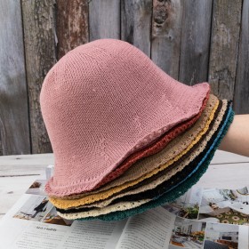 Casual knitted bucket basin hat spring and summer shade sunscreen hat wild retro multicolor fisherman hat tide