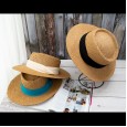 Temperament casual straw hat female summer seaside weave wide-brimmed flat-top straw hat sunscreen shade vacation