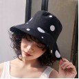Sun hat female new polka dot cotton and linen double-sided wear fisherman hat summer sun protection big hat folding basin hat