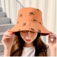 Tide female hat spring and summer new outdoor sunshade hat printed letters fisherman hat lips double-sided cloth hat