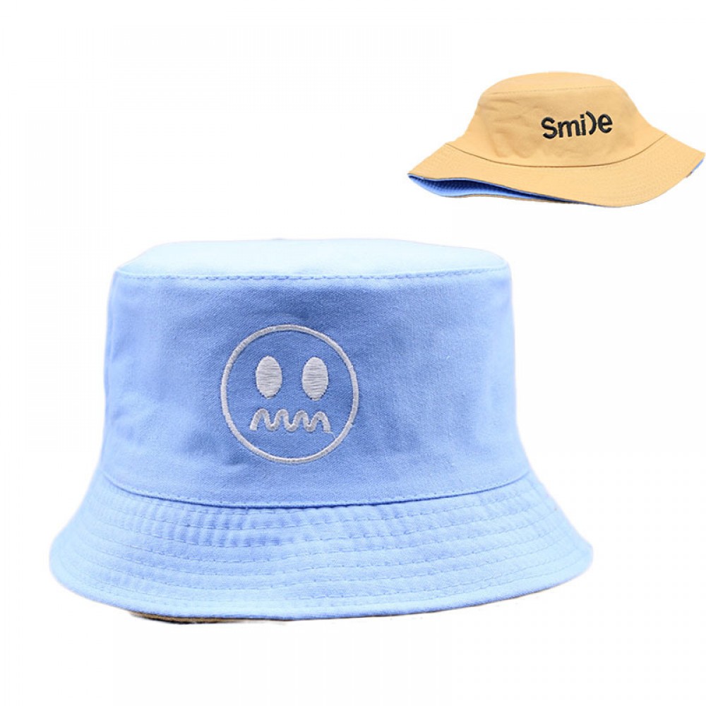 Children's hat spring and summer new smiley face cap cotton double-sided fisherman hat male and female baby sun hat basin hat