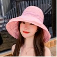 New style hat spring and summer female super large eaves fisherman hat contrast color striped sun hat double-sided with sun hat travel