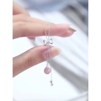 Fashion 925 Sterling Silver Bow Necklace Women's Belt Gemstone Double Pendant Give Gift Jewelry