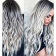 Hot bleaching and dyeing mid-length long curly hair COS gray gradient anime wig new female chemical fiber hood