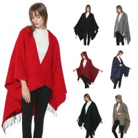 Solid color imitation cashmere split shawl warm monochrome cloak plain cloak